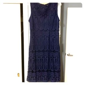 Sharagano Navy Lace Sheath Dress
